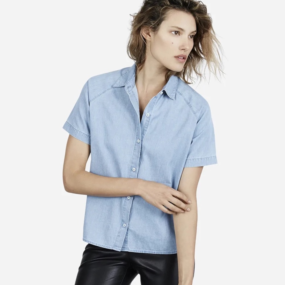 Everlane Chambray Denim Short Sleeve Button Down